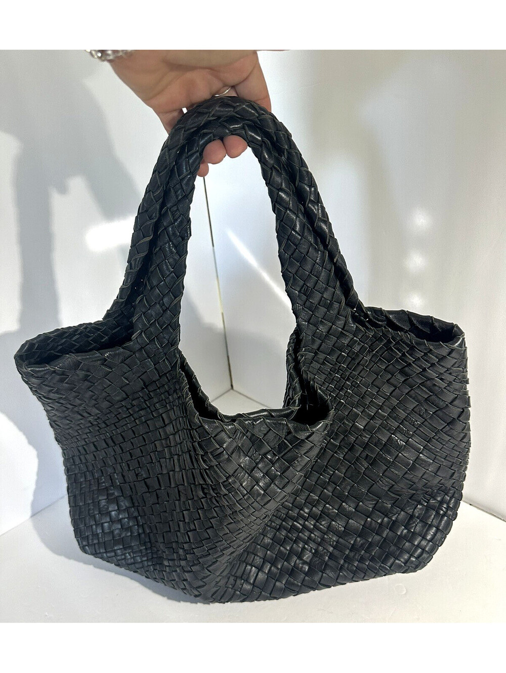 FALOR Woven Leather Tote BAG • F2092 Made in Italy • BLACK  • X-large